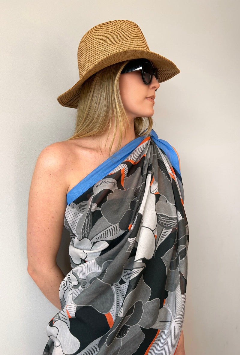 BLOOM WITH GRACE BLUE SILK/COTTON SCARF