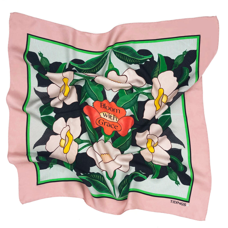 BLOOM WITH GRACE - DUSKY PINK & FOREST GREEN - Tidings Scarves