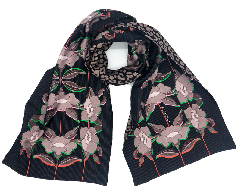 BLOOM WITH GRACE FLORAL/ANIMAL PRINT LONG SCARF